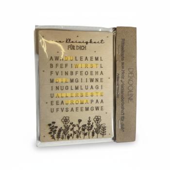 Preview: Rätselkarte aus Birkenholz mit Schriftzug „Herzensbotschaft für Dich“ zur Schwangerschaftsverkündung